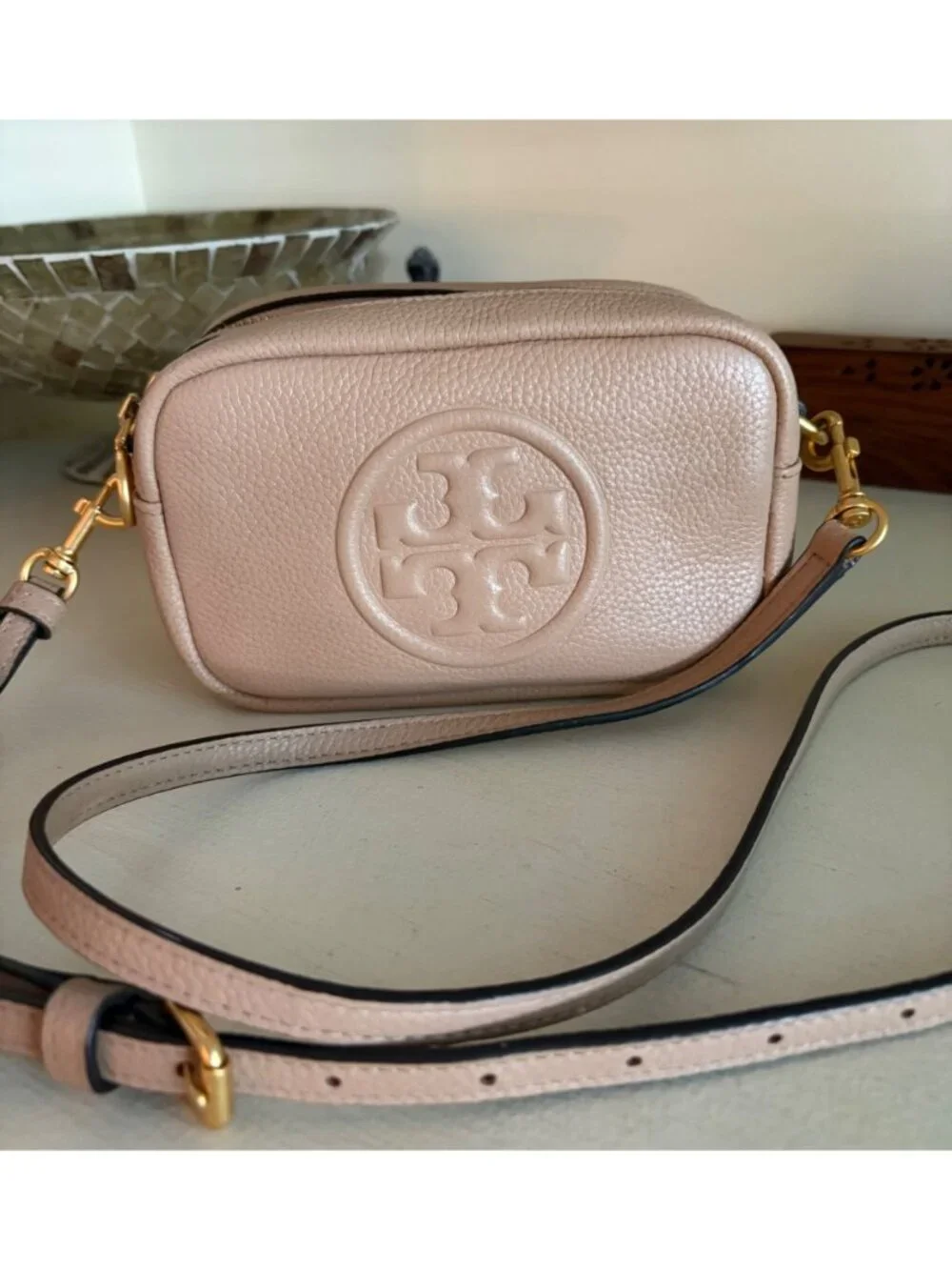 Tory Burch Perry Bombe Beige Crossbody Camera Handbag